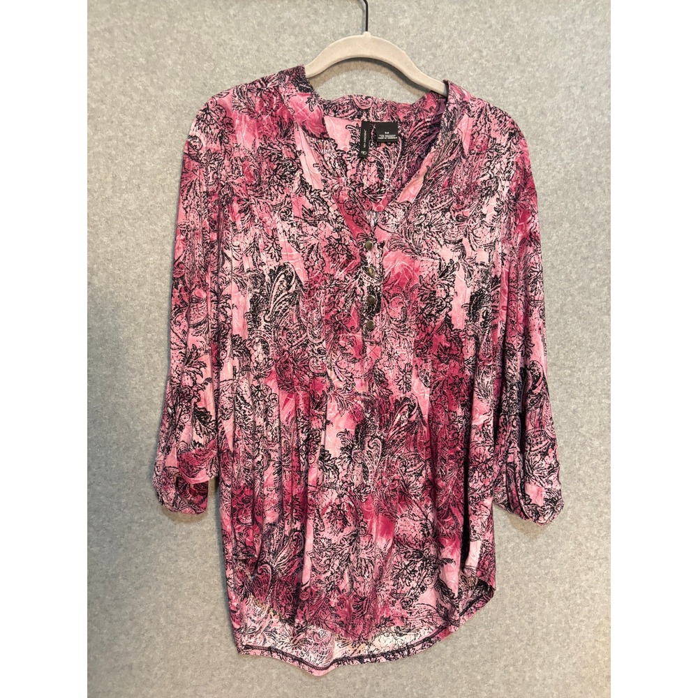 New Directions Pink Paisley‎ Blouse Women's Medium Stretch 3/4 Sleeve Top